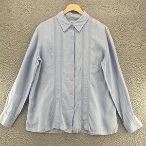 Brooks Brothers Shirt Womens 10 Blue Irish Linen Button Up Long Sleeve Collared